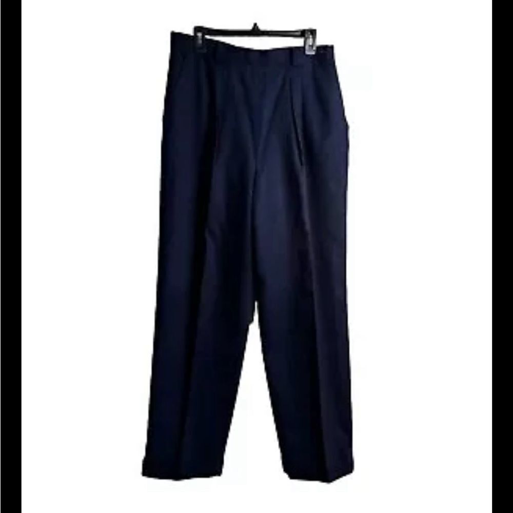 100% Wool Flannel Lined‎ Vintage 90s Trousers Navy Cuffed Size 18 High Waist